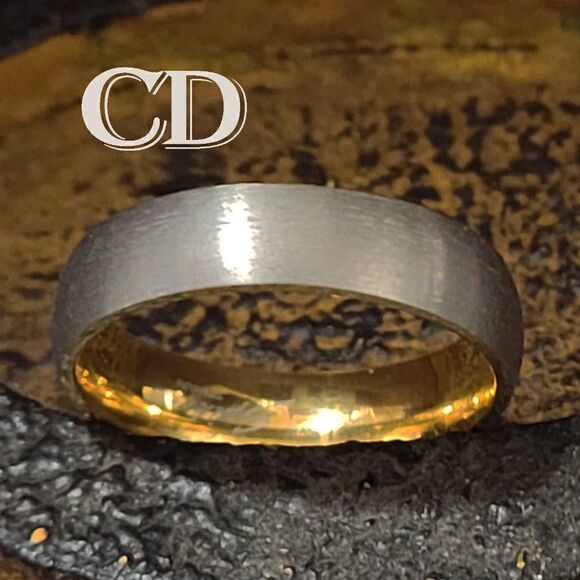 Mens Titanium Gold and Silver Wedding Band Ring - Titanium Wedding Ring For Him - Picture 1 of 7